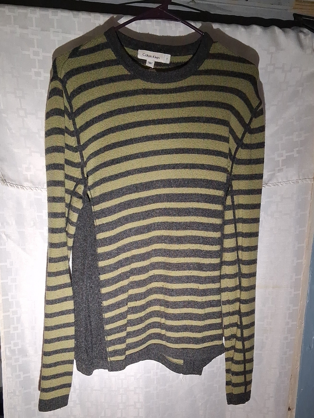 Calvin Klein green striped Waffle Knit thermal Long sleeve